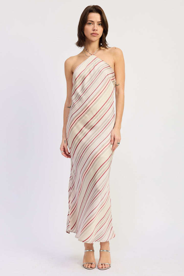 Grey Berry Stripe Dulcie Midi Halter Dress