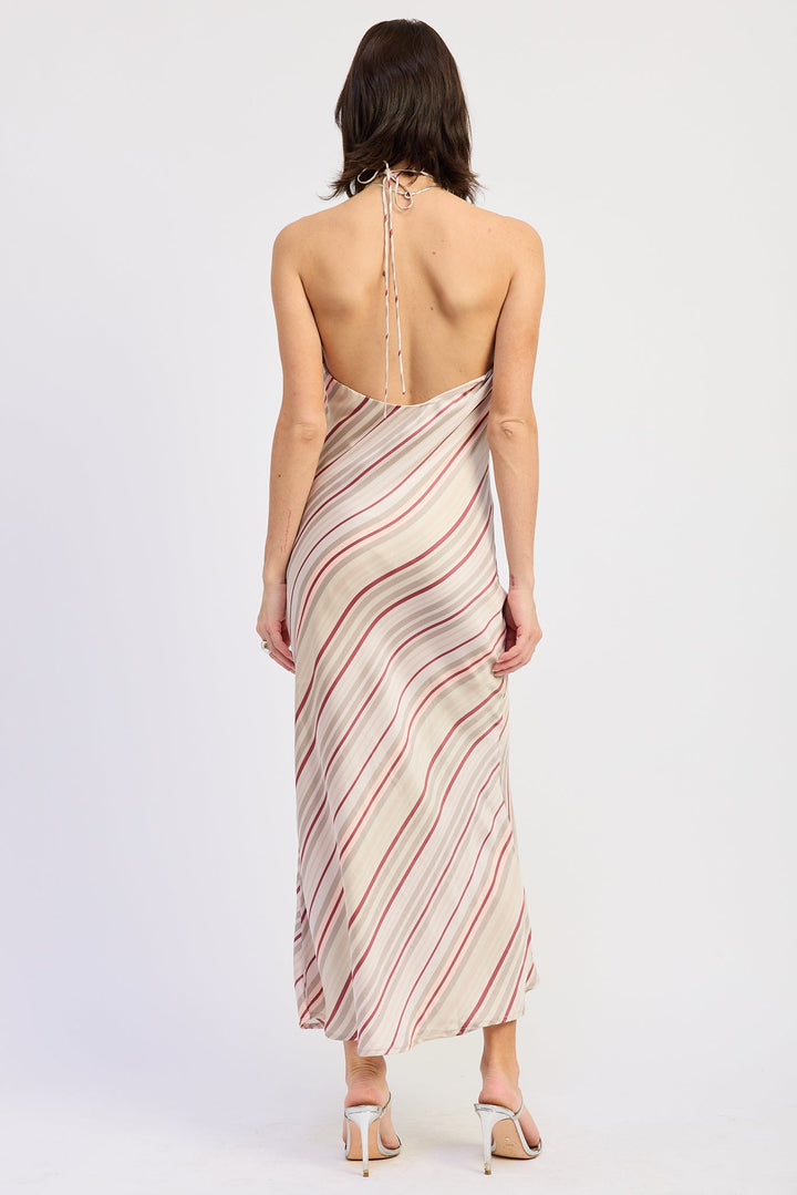 Grey Berry Stripe Dulcie Midi Halter Dress