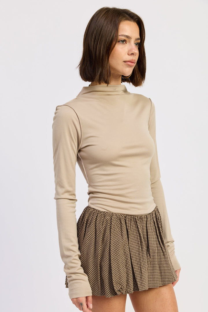 Latte Eliza Mock Neck Top