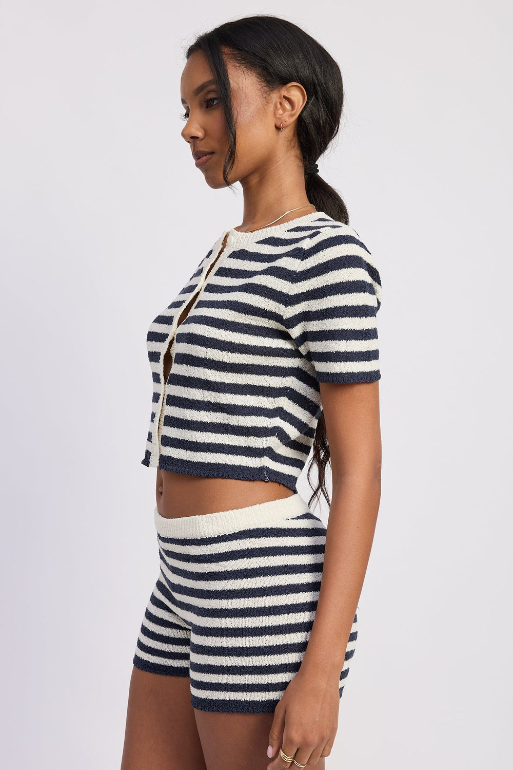 Ivory Navy Stripe Wrenley Button Up Top