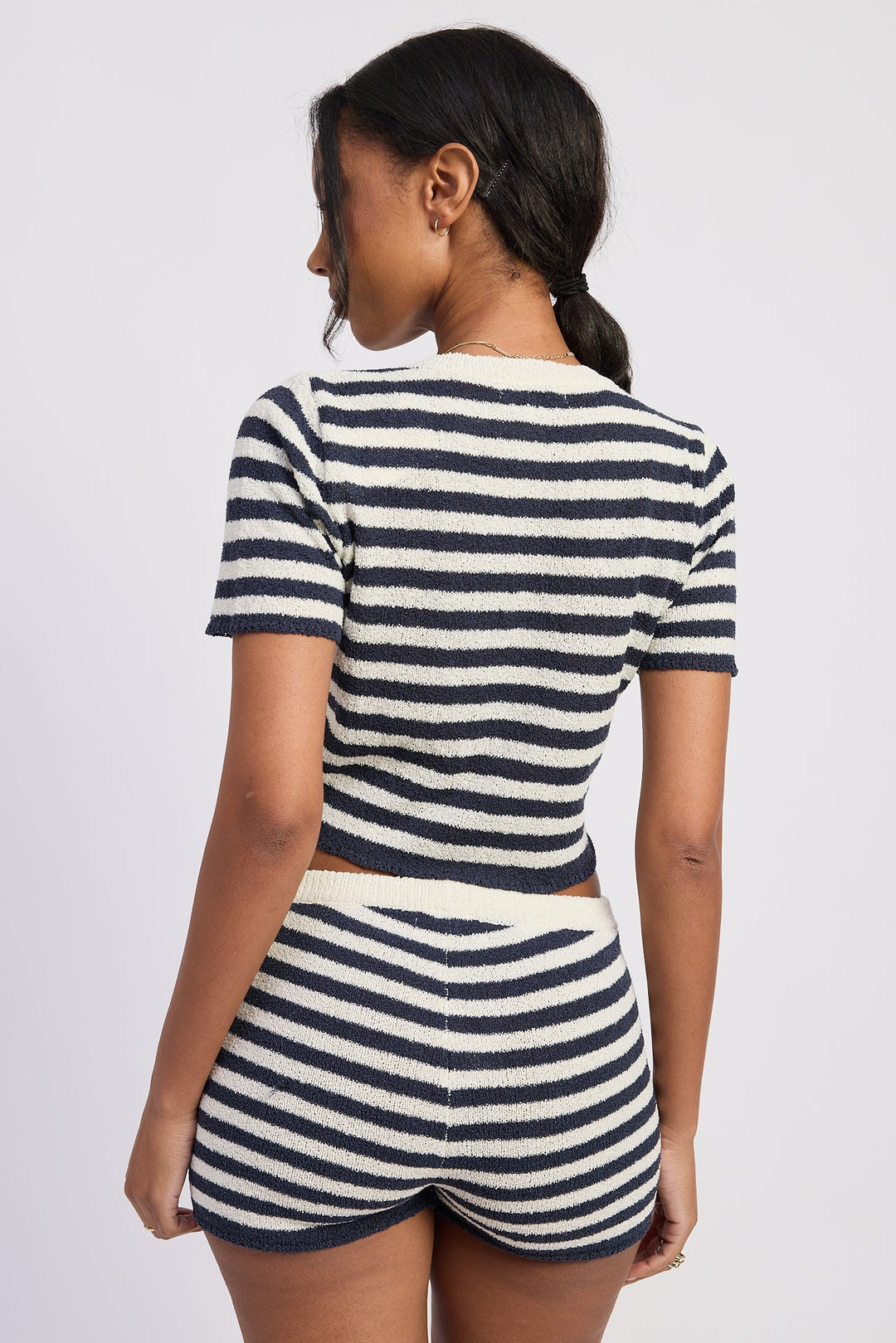 Ivory Navy Stripe Wrenley Button Up Top