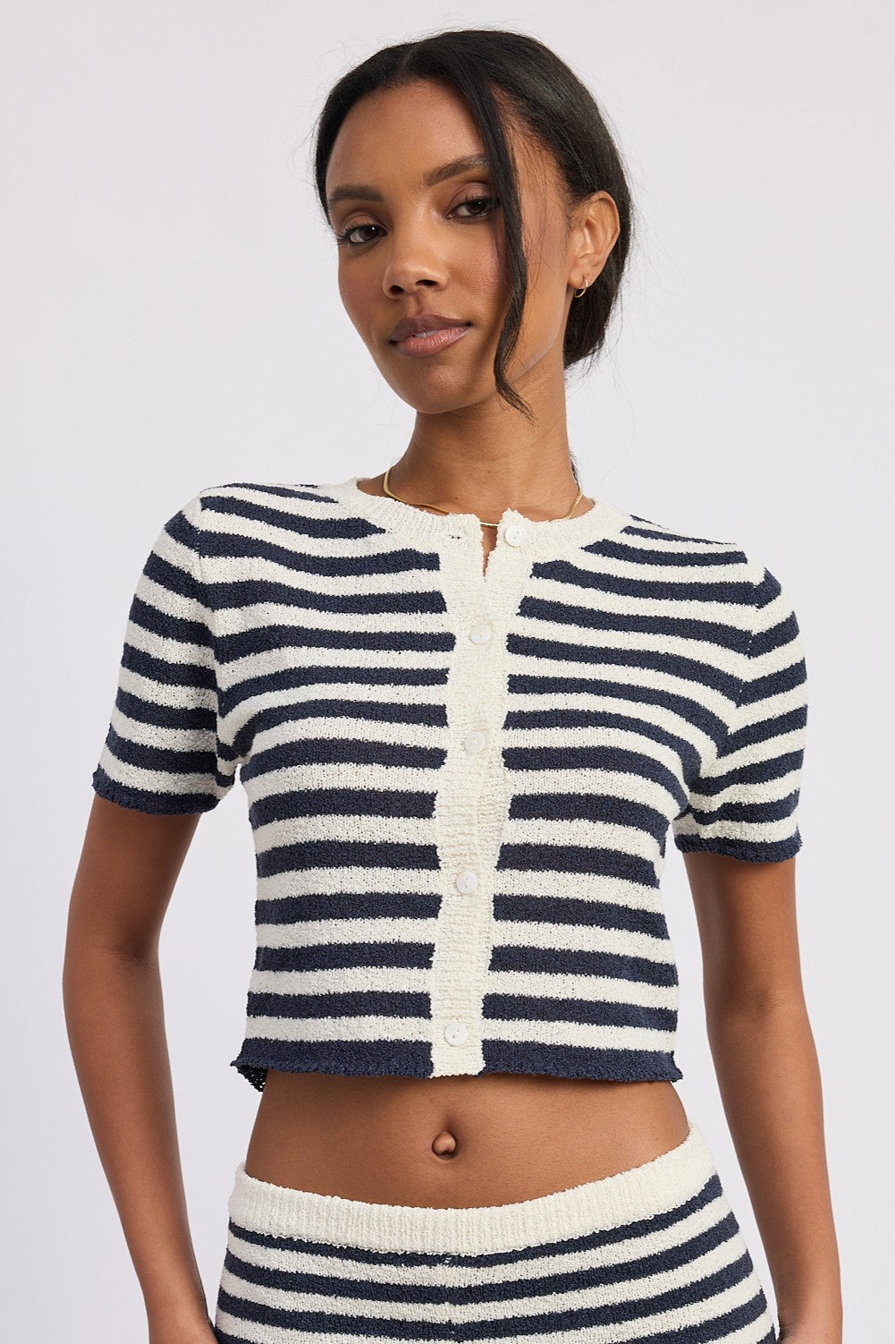Ivory Navy Stripe Wrenley Button Up Top