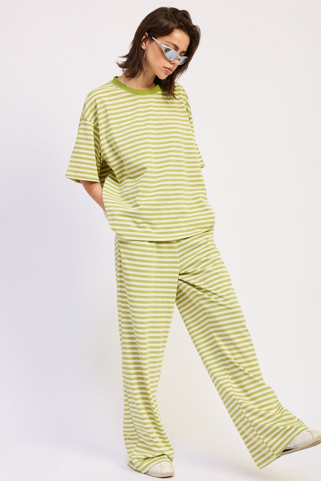 Pink Ivory Stripe Nerina Striped Pants With Elastic Waistband