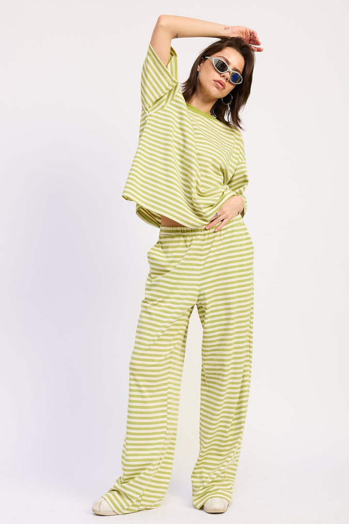 Pink Ivory Stripe Nerina Striped Pants With Elastic Waistband