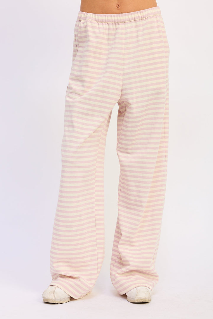 Pink Ivory Stripe Nerina Striped Pants With Elastic Waistband