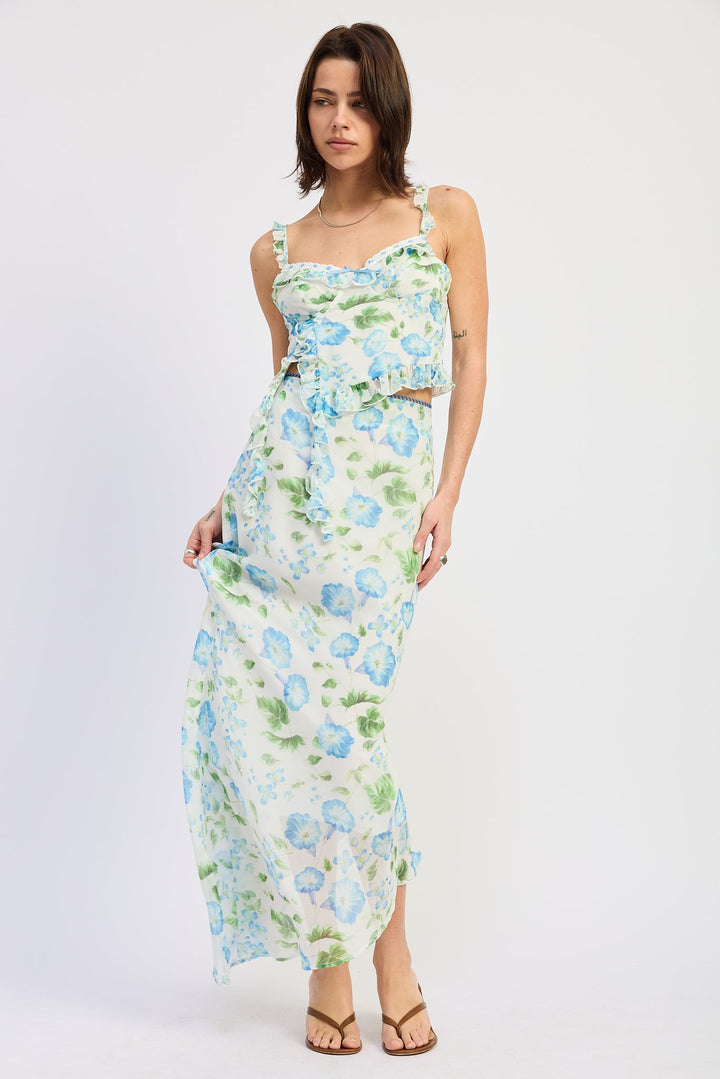 Blue Morning Floral Cassia Maxi Skirt