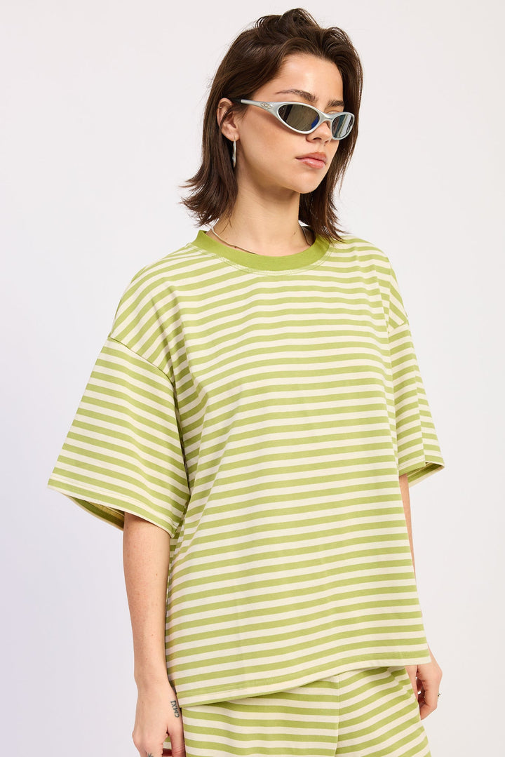 Avocado Ivory Stripe Nerina Oversized Shirt