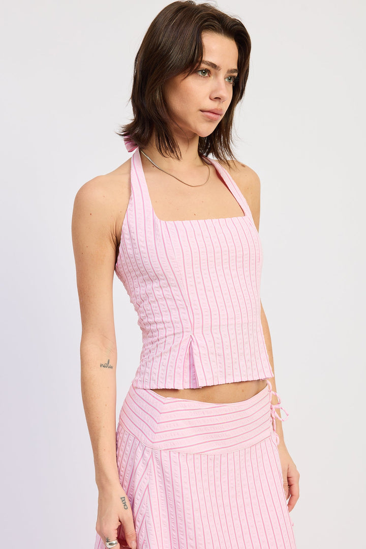 Pink Stripe Cordelia Halter Top