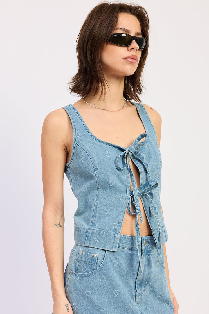 Light Blue Denim Solene Tie Top