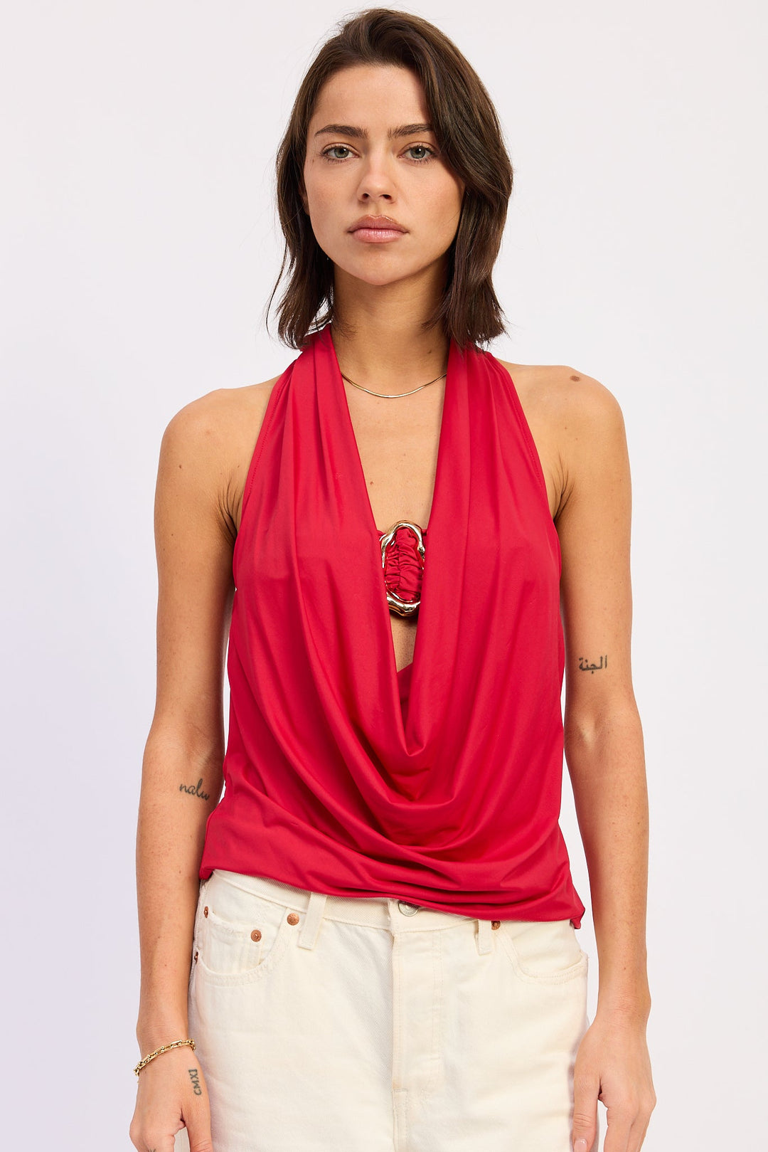 Red Orelia Cowl Top