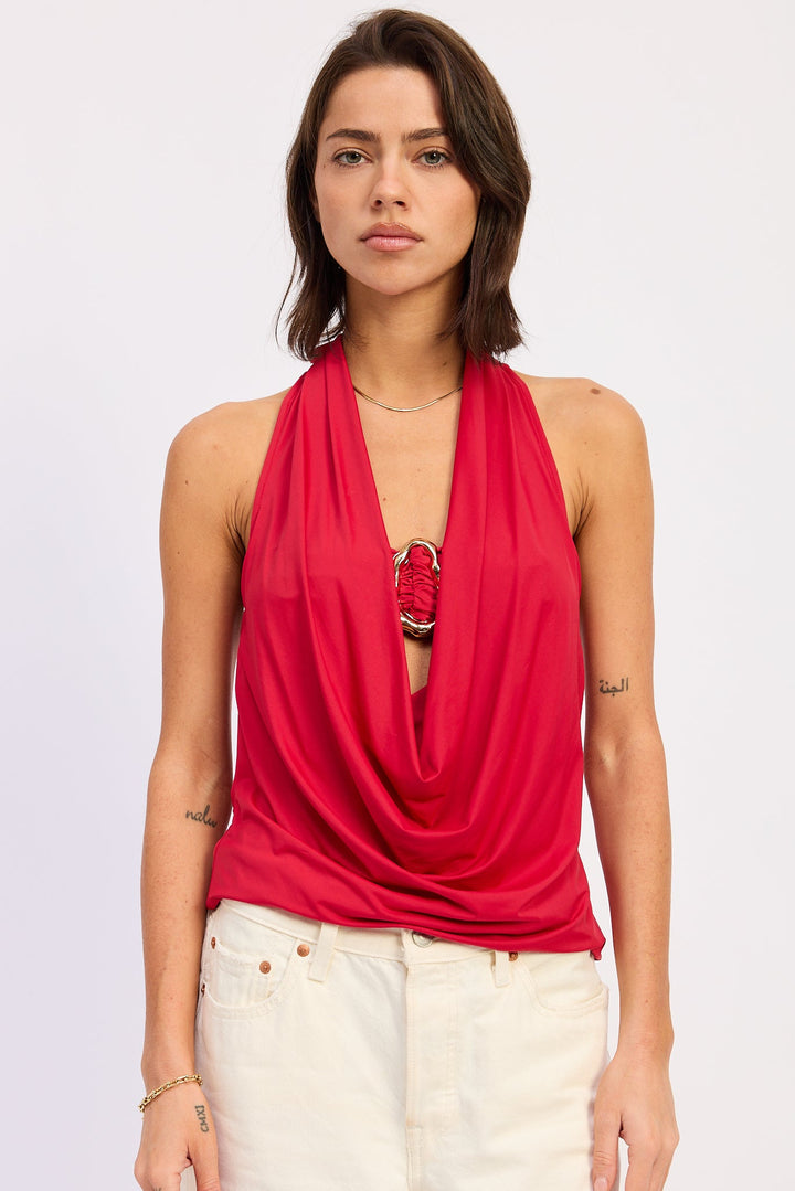 Red Orelia Cowl Top