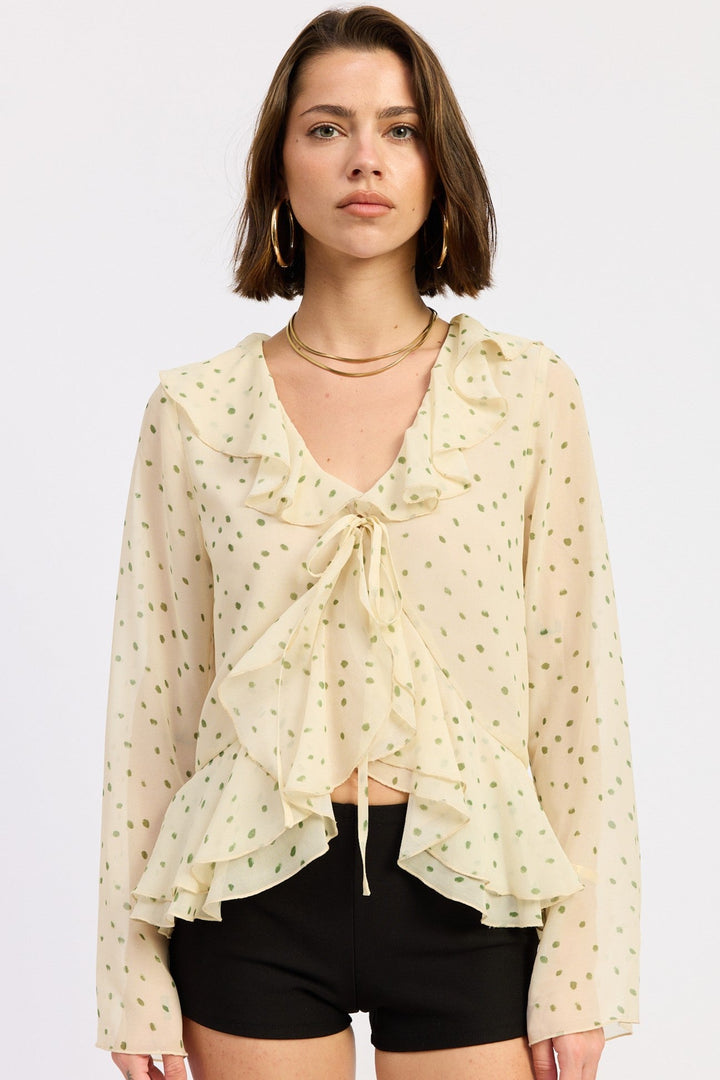 Ivory Green Betty Flutter Top