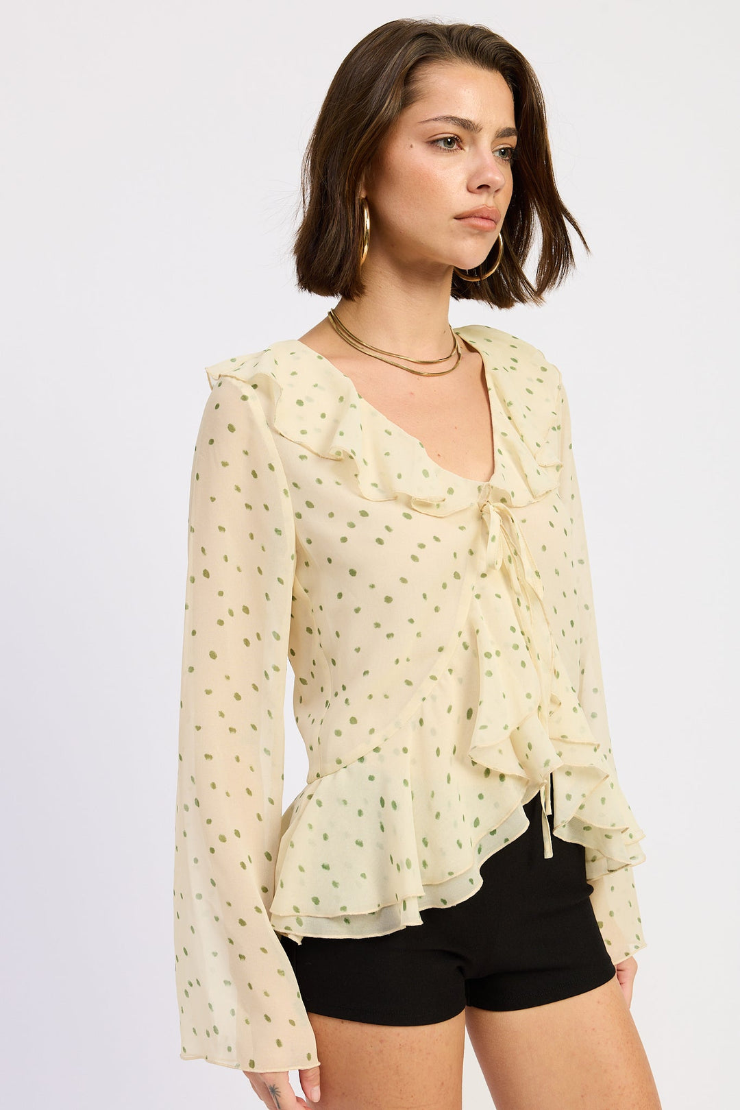 Ivory Green Betty Flutter Top
