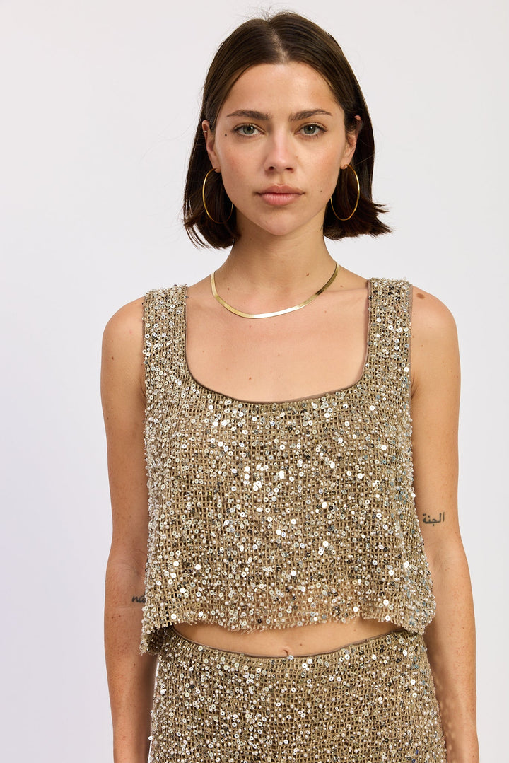 Cream Brown Osanna Sequin Crop Top
