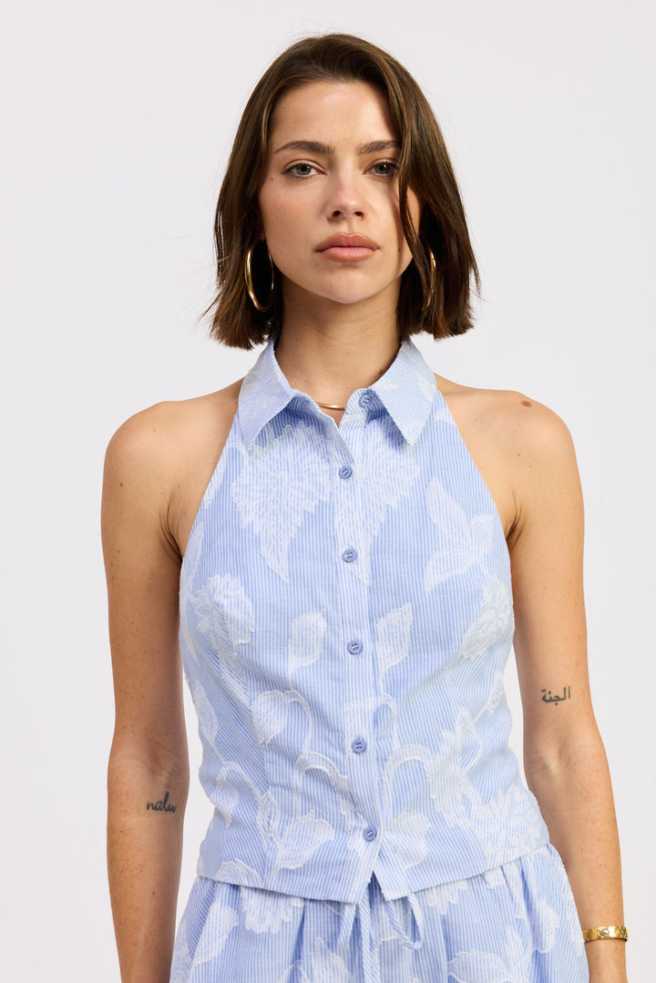 Blue Stripe Jacquard Anastasia Top