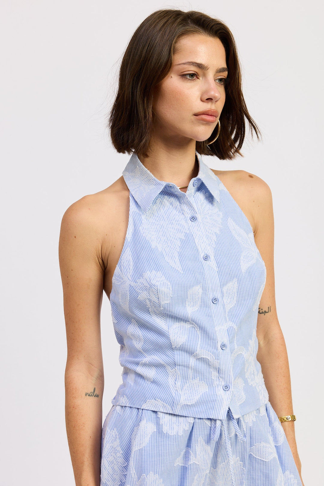 Blue Stripe Jacquard Anastasia Top