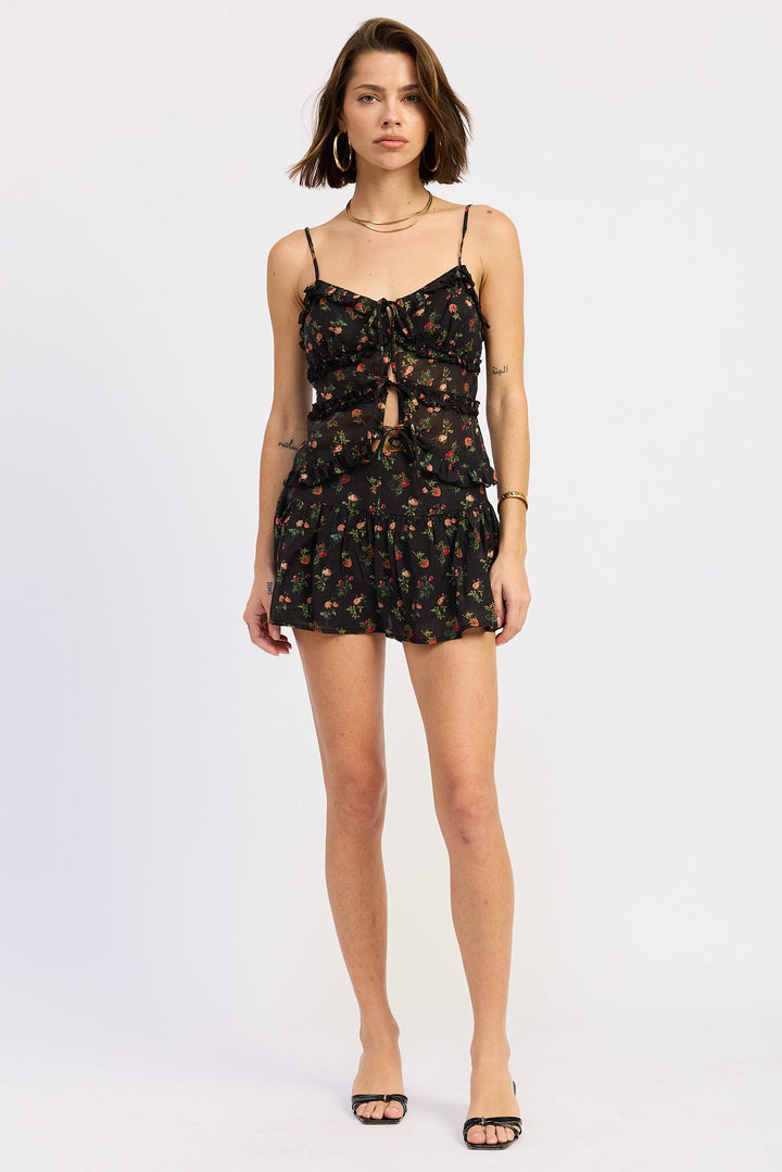 Black Floral Flora Mini Skort