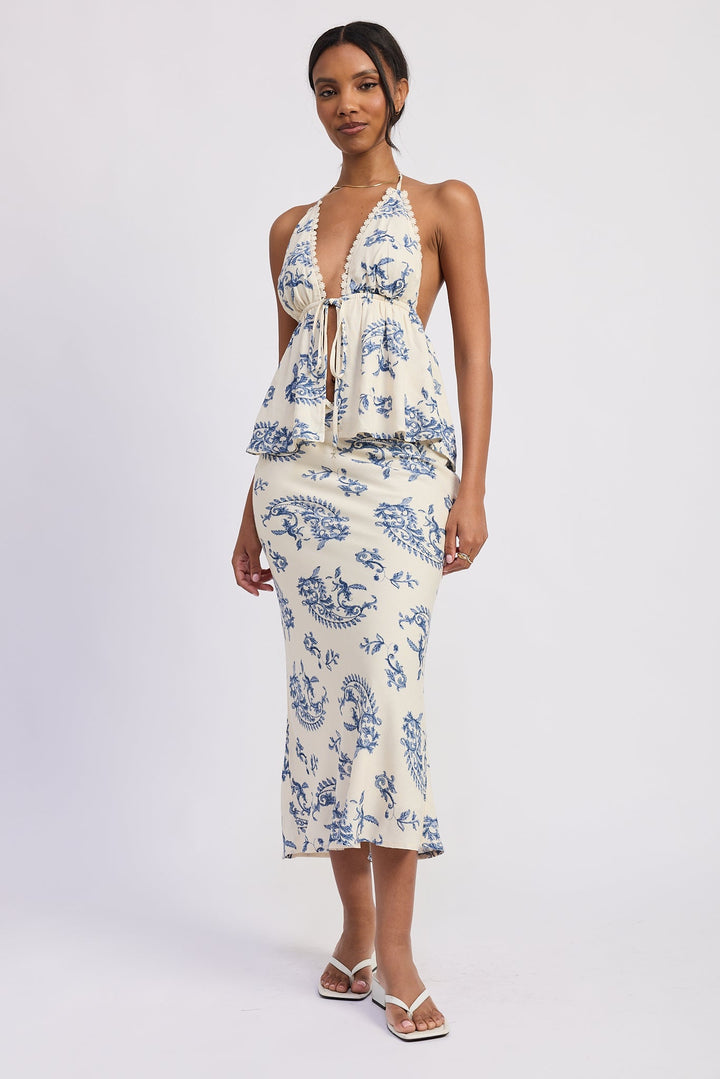 Ivory Blue Amarine Midi Skirt