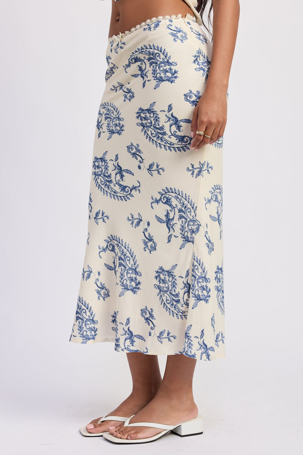 Ivory Blue Amarine Midi Skirt
