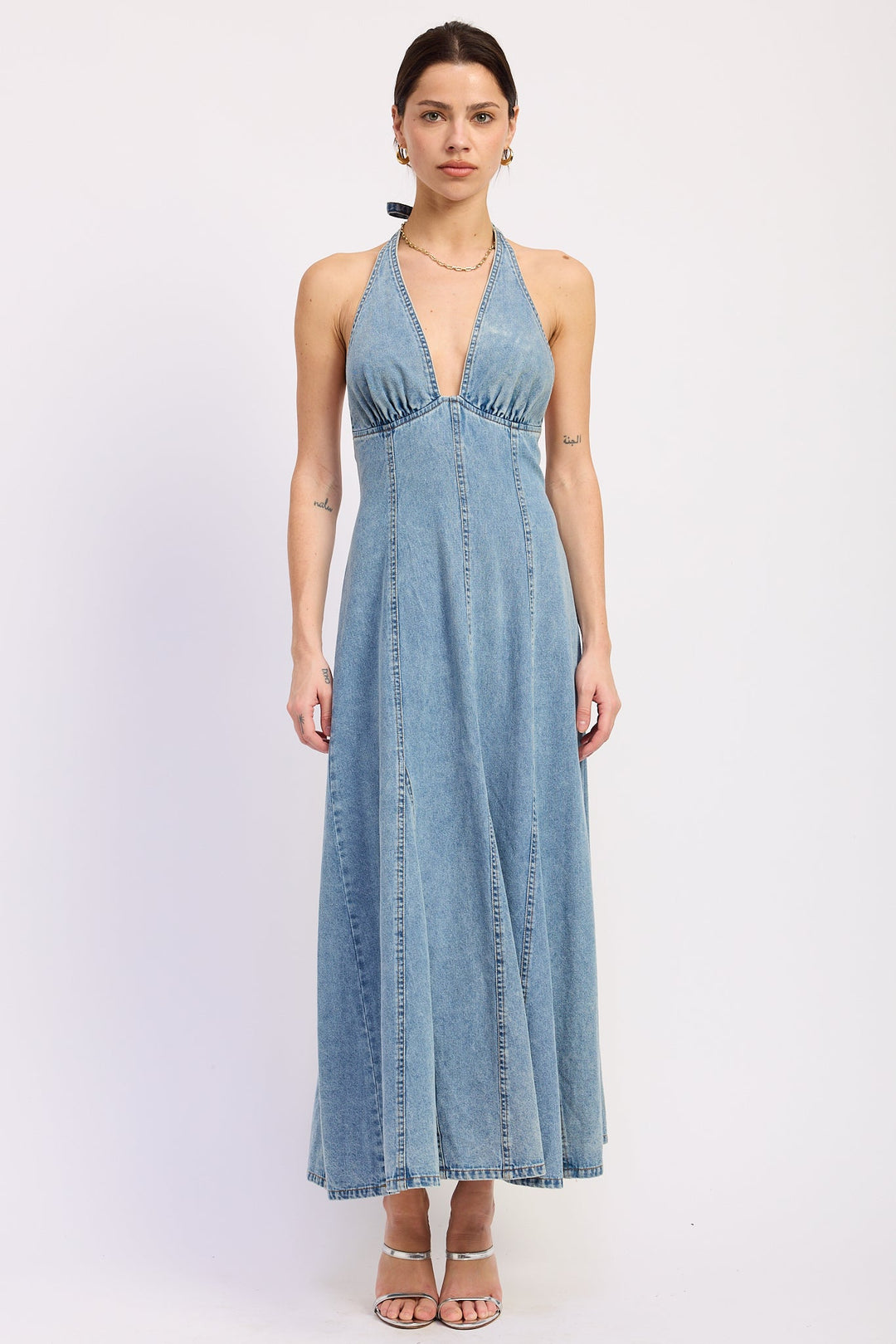Light Denim Laurel Halter Denim Midi Dress