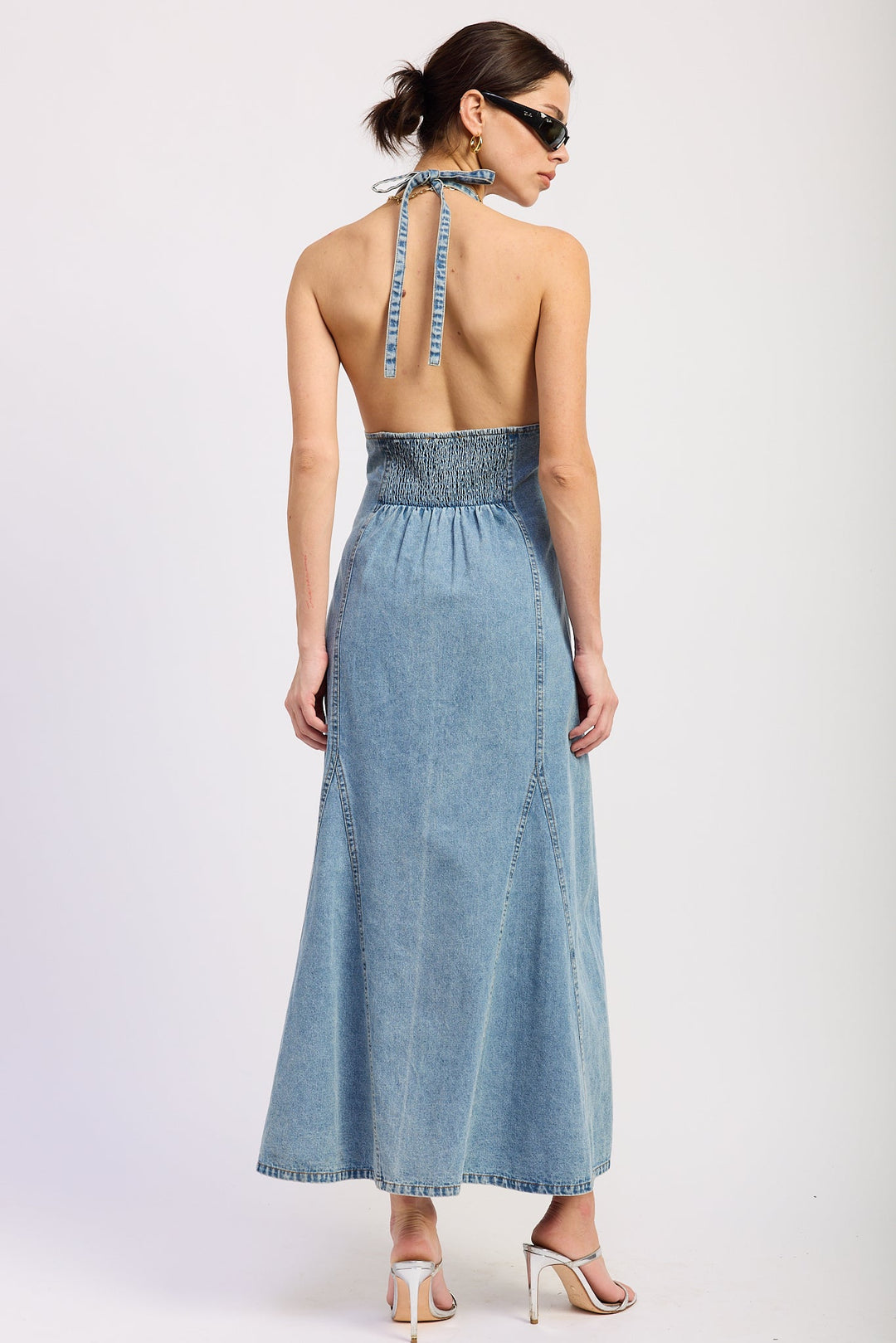 Light Denim Laurel Halter Denim Midi Dress