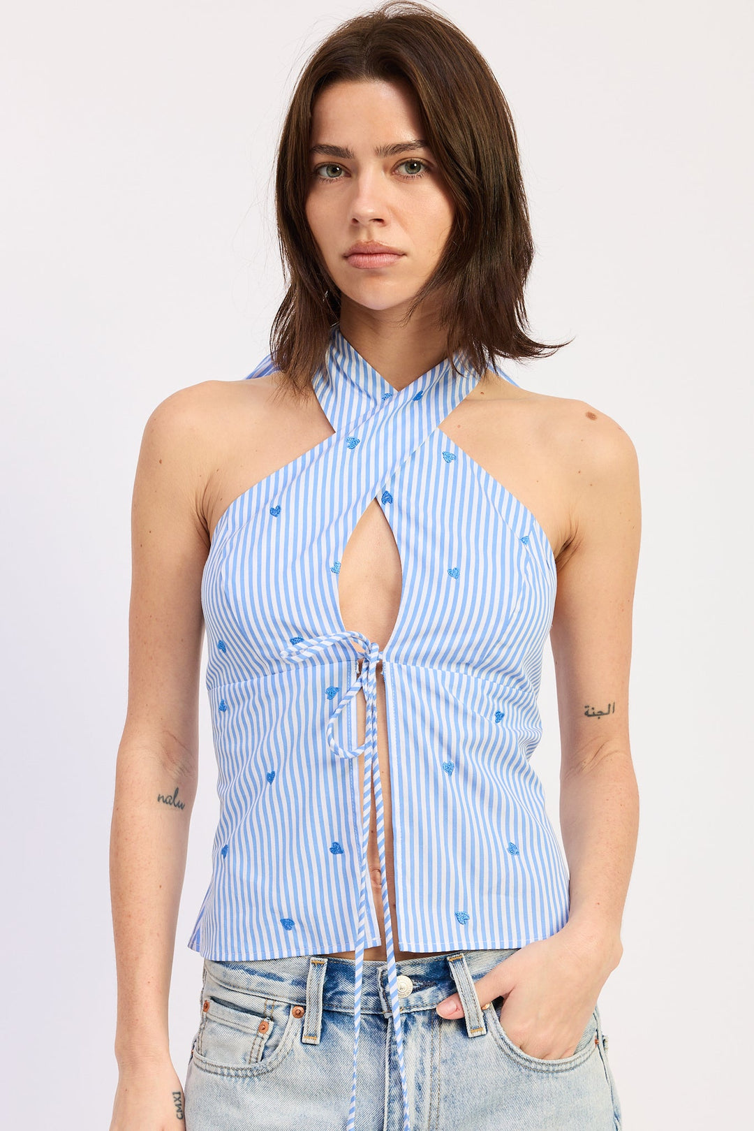 Blue Stripe Zoey Halter Top