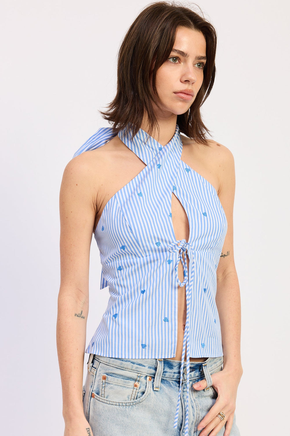 Blue Stripe Zoey Halter Top