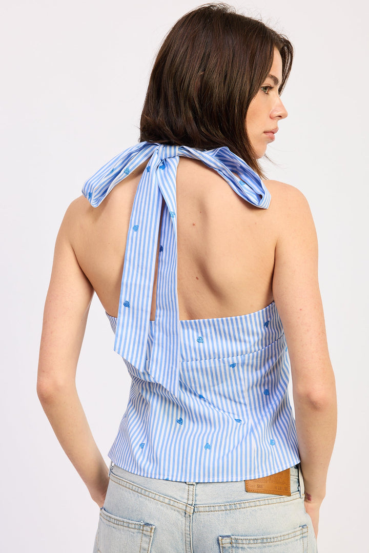 Blue Stripe Zoey Halter Top