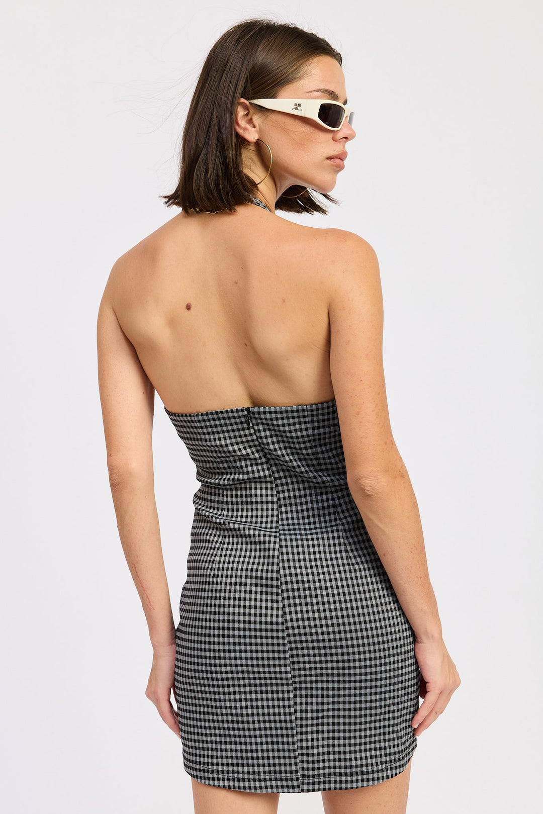 Black Gingham Lucienne Halter Mini Dress