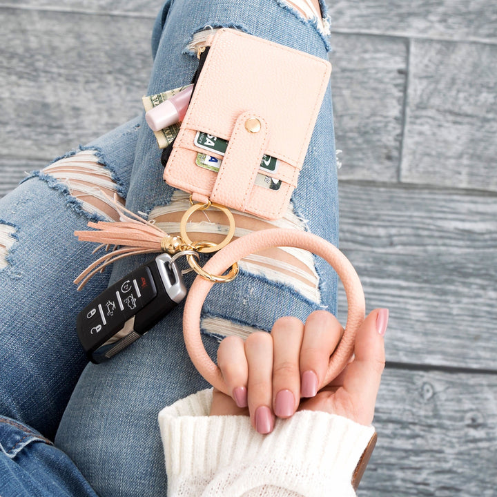 Cream Key Ring Id Wallet Zip Bracelet