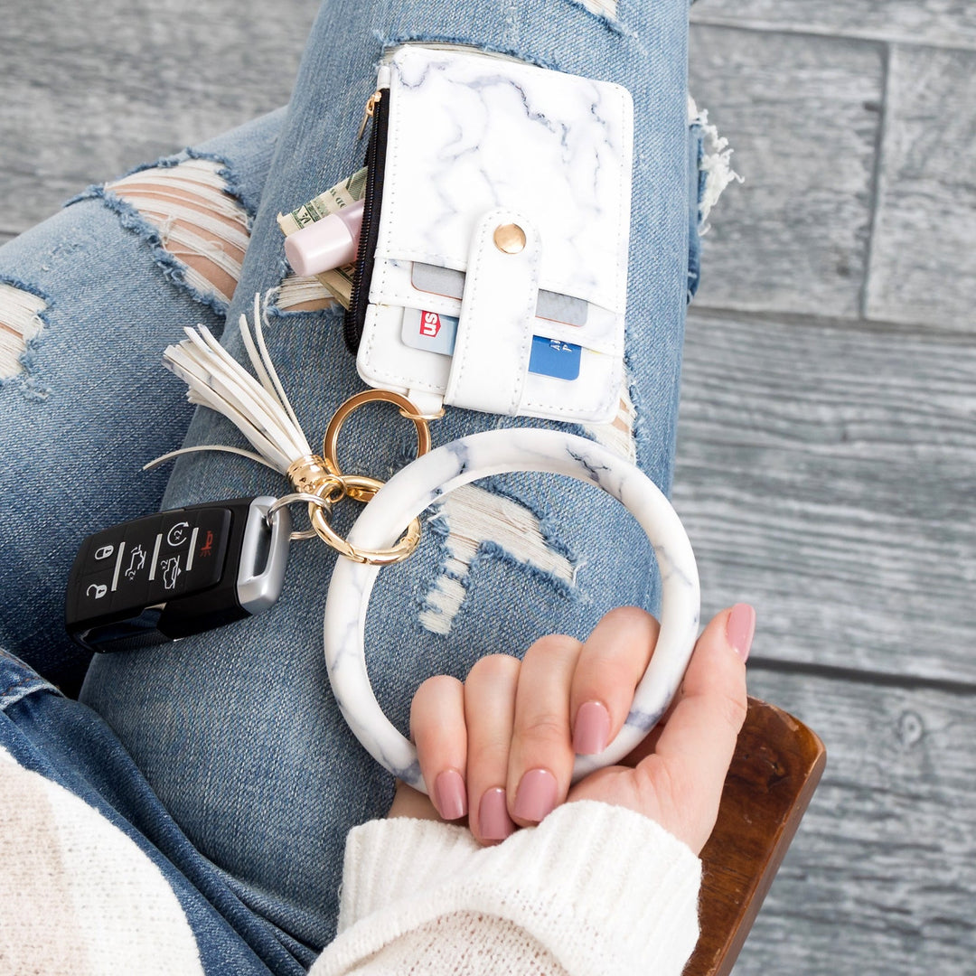 Cognac Key Ring Id Wallet Zip Bracelet