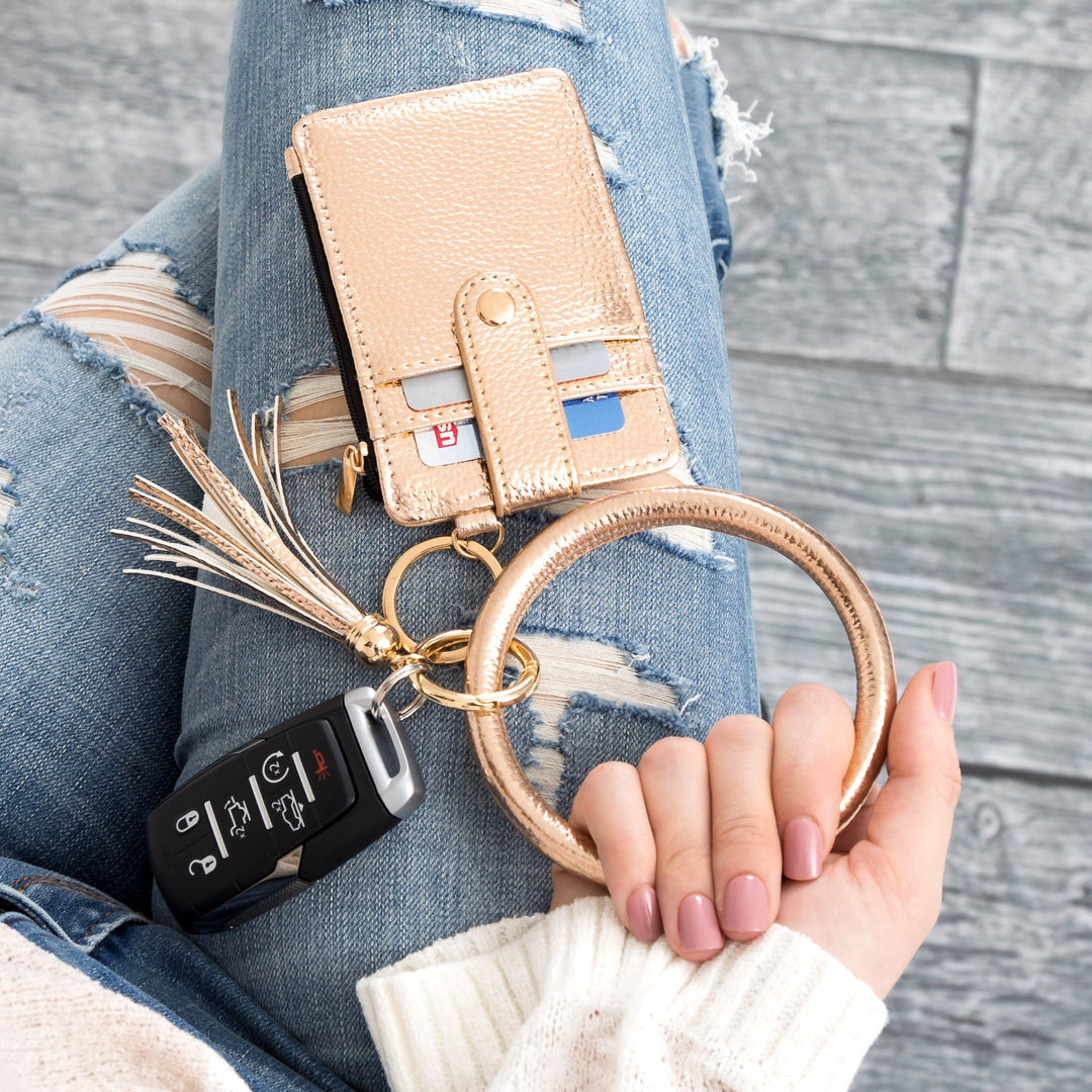 Pewter Key Ring Id Wallet Zip Bracelet