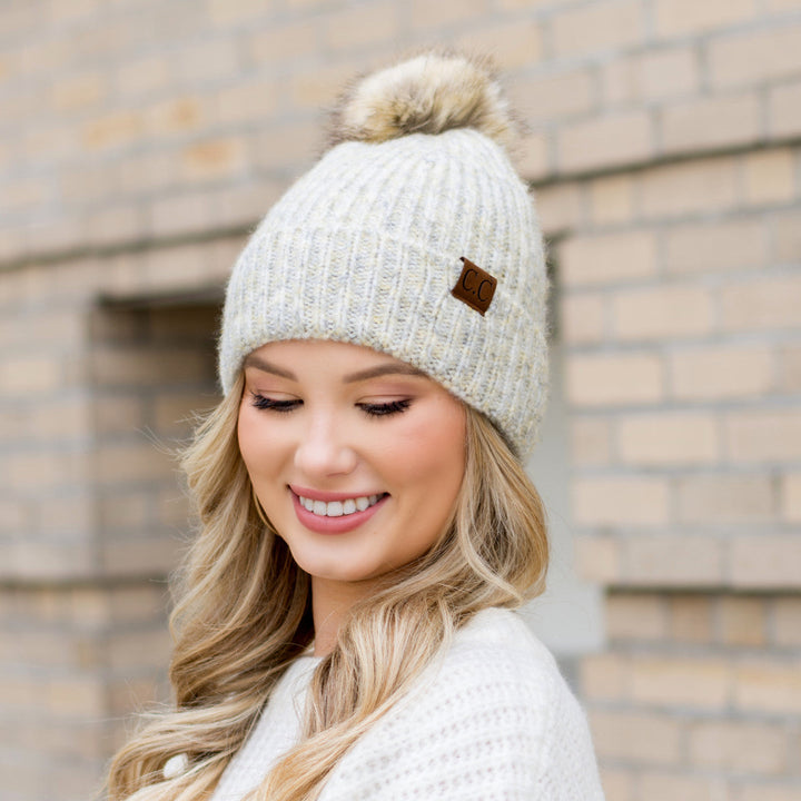 Melange Gray Multi C C® Cozy Marled Pom Beanie