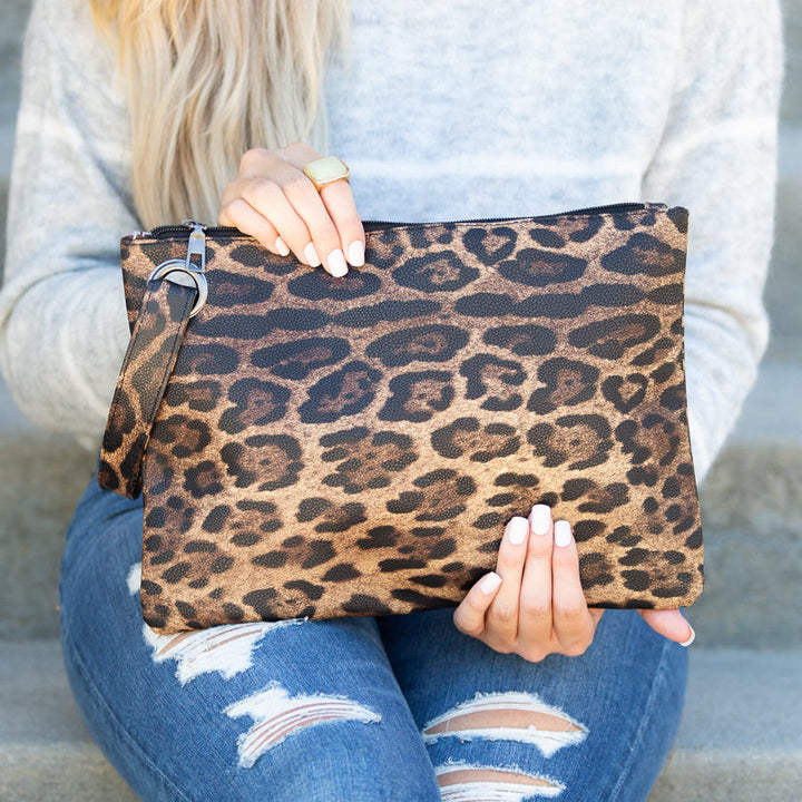 Brown Leopard Print Oversize Clutch