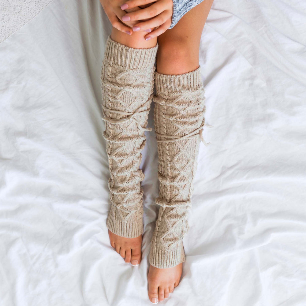 Black Long Cable Knit Leg Warmer