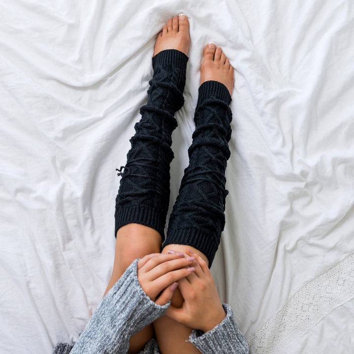 Charcoal Long Cable Knit Leg Warmer