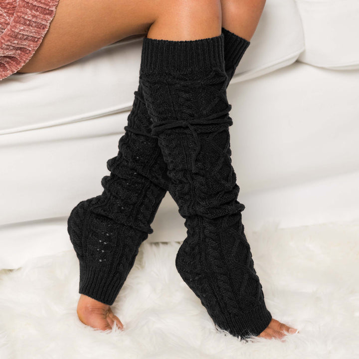 Gray Long Cable Knit Leg Warmer