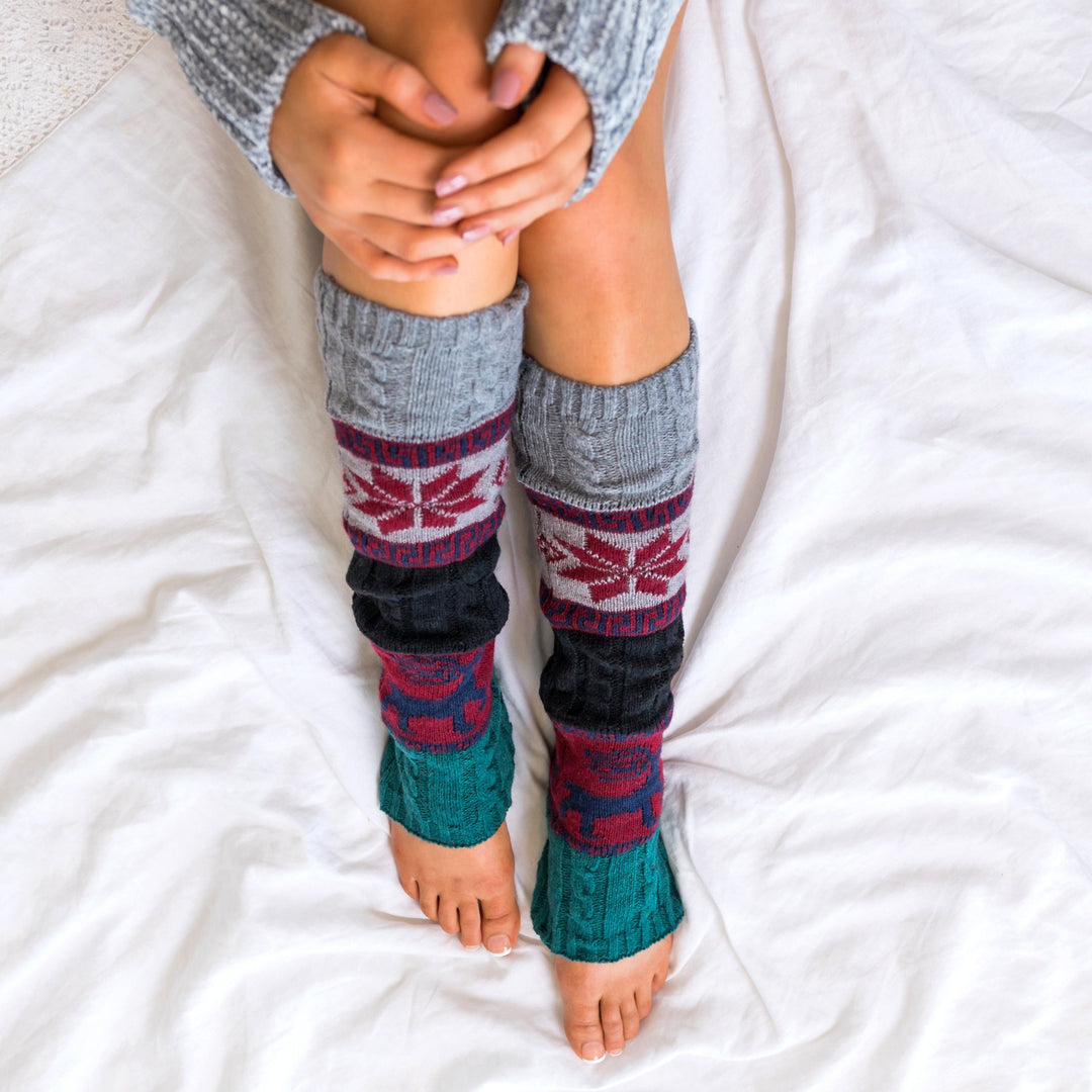 Teal Nordic Snowflake Leg Warmer