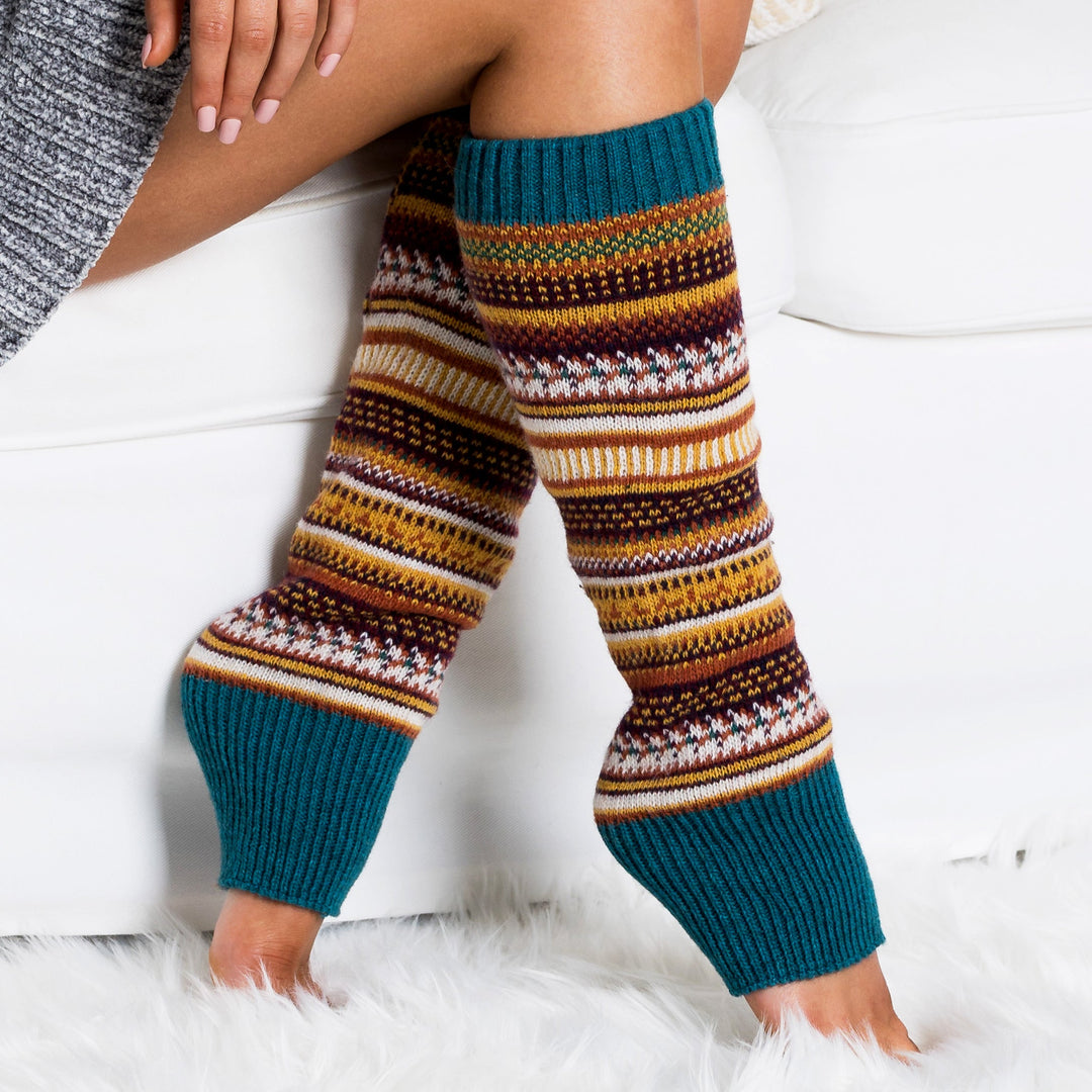 Teal Fairisle Leg Warmers
