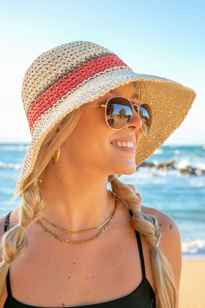 Straw Stripe Accent Straw Hat