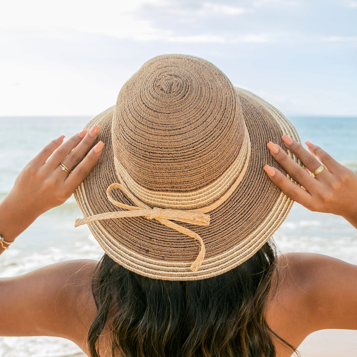 Blue Multi Stripe Bow Accent Sunhat
