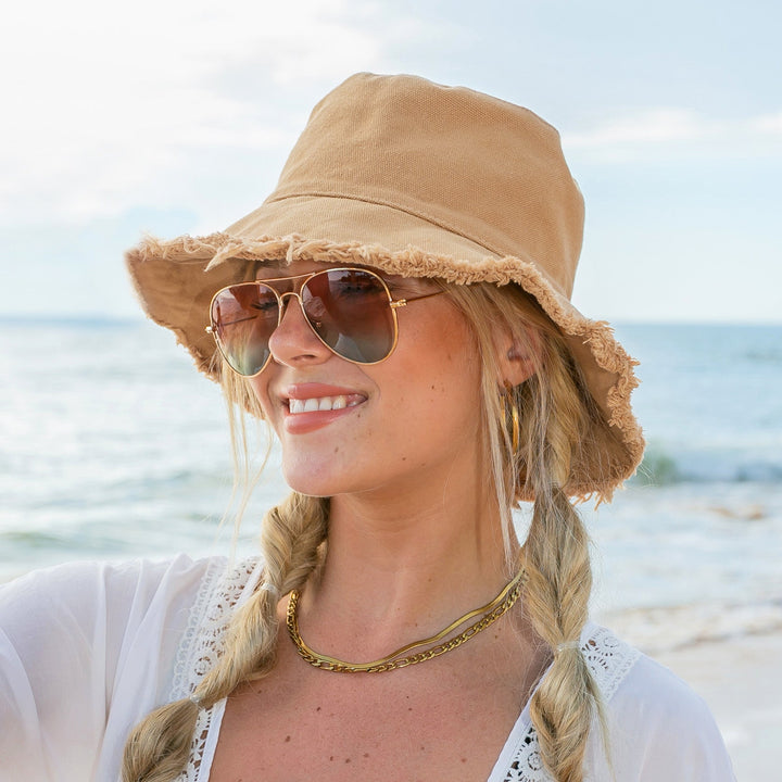 Gray Frayed Edge Canvas Bucket Hat 1