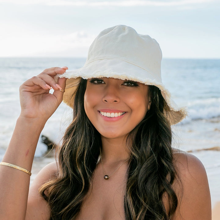 Khaki Frayed Edge Canvas Bucket Hat 1