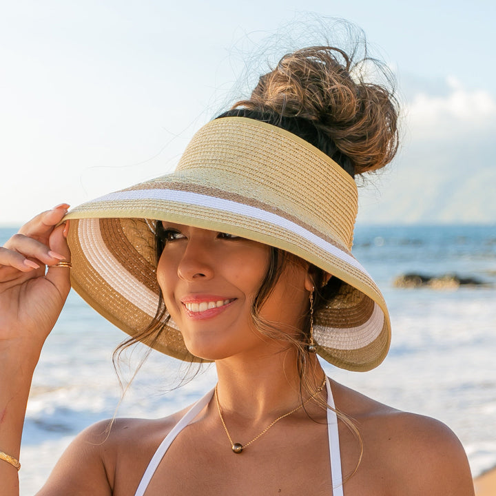 Straw Color Block Roll Up Visors