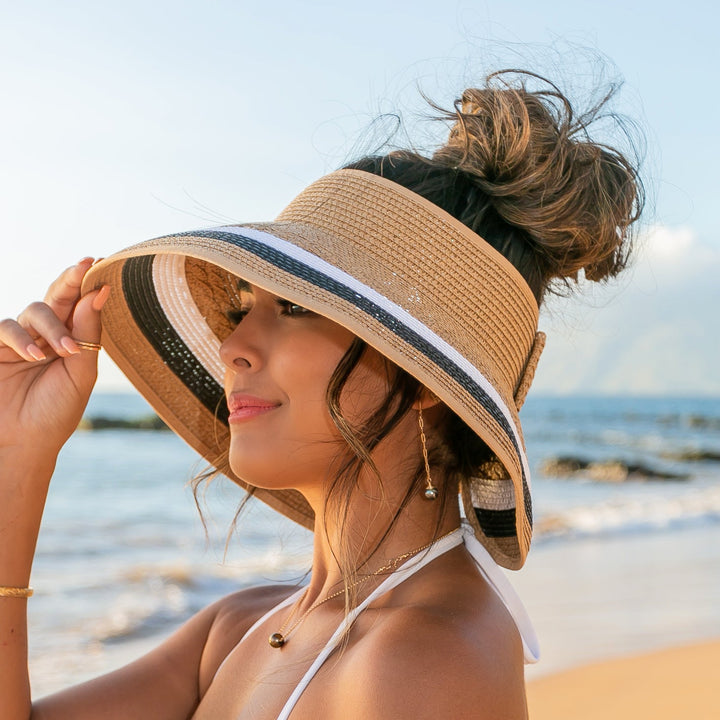 Khaki Color Block Roll Up Visors