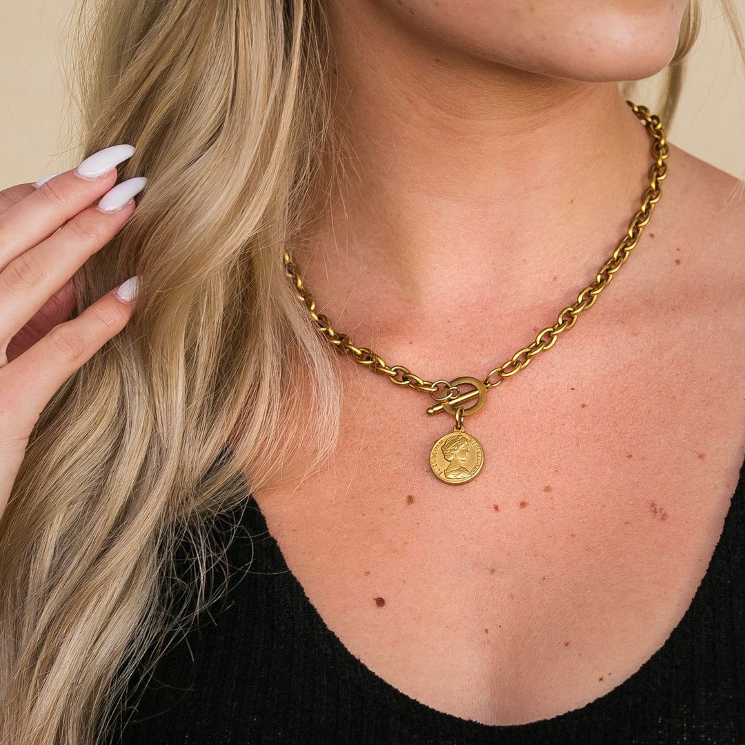 Silver Coin Accent Chain Necklace