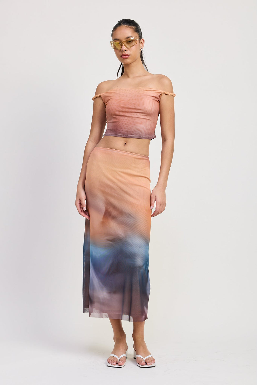Orange Combo Zoya Midi Skirt