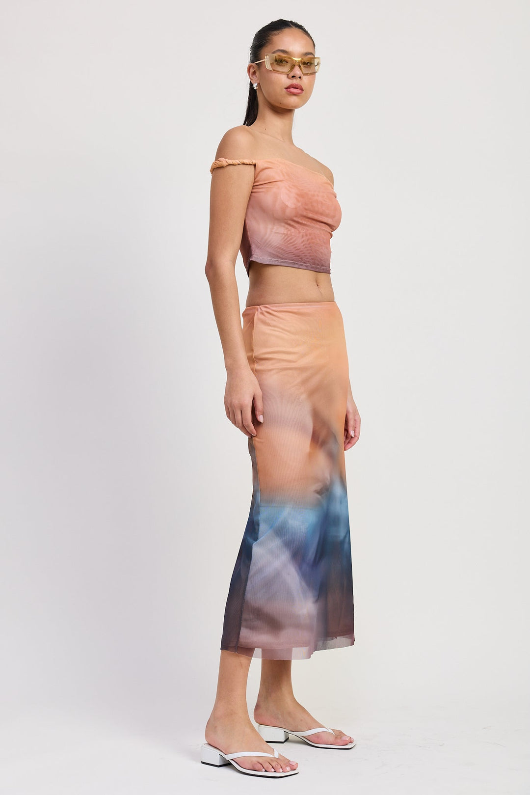 Orange Combo Zoya Midi Skirt