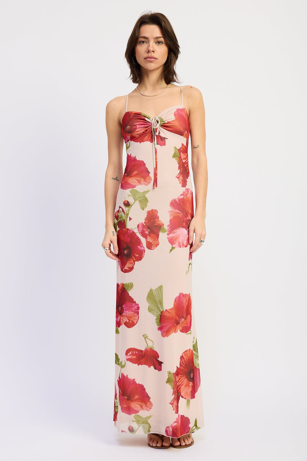 Cream Red Floral Ingrid Maxi Dress
