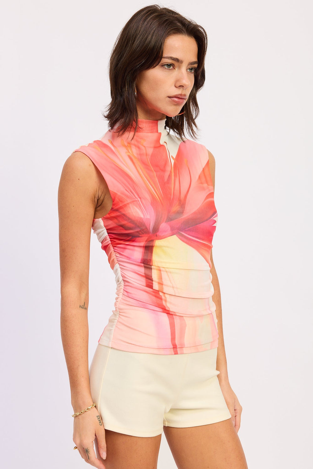 Coral Pink Floral Daisy Top